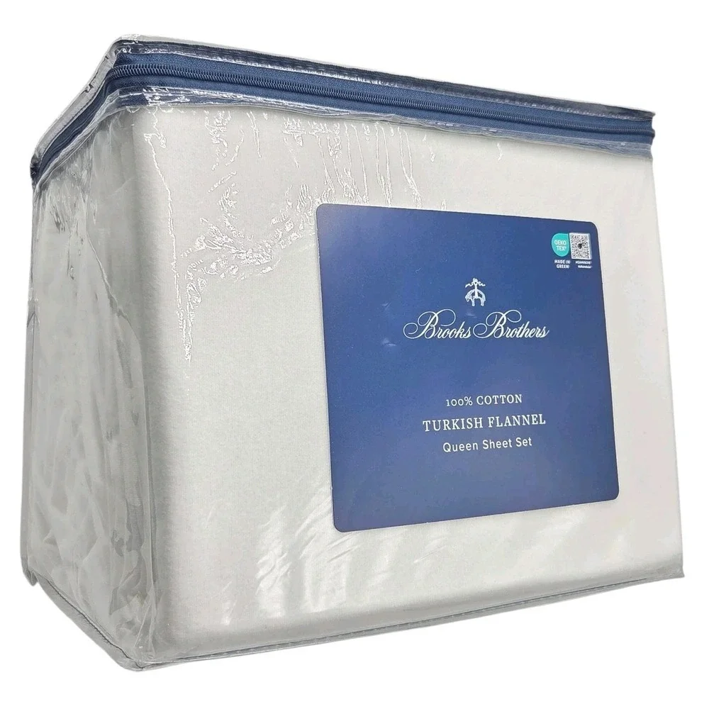 Brooks Brothers Queen Size 4pc‎ Turkish Cotton Flannel Sheet Set Ivory